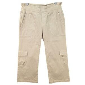 209 Pants Womens Beige Cropped Cargo Flap Pockets Stretch Elastic Waist Size 6‎